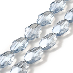 Acero Azul Claro Transparentes cuentas de vidrio electroplate hebras, lustre de la perla chapado, hamsa mano, azul acero claro, 17.8x13.5x7.5 mm, agujero: 1.3 mm, sobre 40 unidades / cadena, 27.95 pulgada (71 cm)