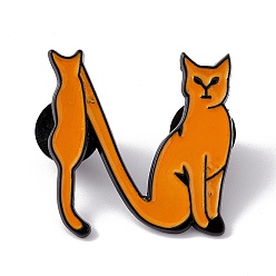 Letter N Pin de esmalte de letra inicial de gato, Broche de dibujos animados de aleación negra de electroforesis para ropa de mochila, letter.n, 29.5x29x2 mm, pin: 1.2 mm