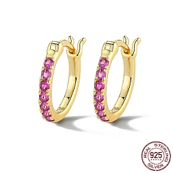 Hot Pink 925 Sterling Silver Hoop Earring for Women, Real 18K Gold Plated, Hot Pink, 12mm