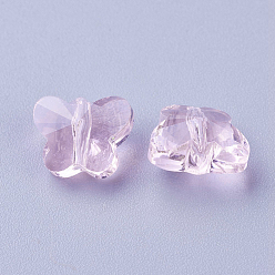 Rose Nacré Des billes de verre transparentes, facette, papillon, perle rose, 8x10x5.5mm, Trou: 1mm