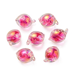 Deep Pink UV Plating Rainbow Iridescent Acrylic Beads, Two Tone Bead in Bead, Fish, Deep Pink, 15x17x15mm, Hole: 3.5mm