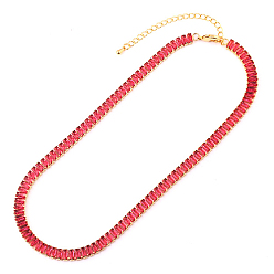 Cerise Cubic Zirconia Classic Tennis Necklace, Golden Brass Rectangle Link Chain Necklaces, Cerise, 12.99 inch(33cm)