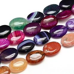 Mixed Color Natural Striped Agate/Banded Agate Oval Bead Strands, Dyed, Mixed Color, 20x15x8mm, Hole: 1.2mm, about 20pcs/strand, 15.74 inch