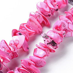 Hot Pink Natural Trochid Shell/Trochus Shell Bead Strands, Dyed, Nuggets, Hot Pink, 8~16x7~13x2~15mm, Hole: 1.2mm, about 39~46pcs/strand, 6.89 inch~7.28 inch(17.5~18.5cm)