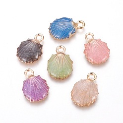 Mixed Color Alloy Enamel Pendants, Shell, Light Gold, Mixed Color, 19x13x4mm, Hole: 1.4mm