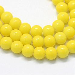 Amarillo Vidrio pintado hornear hebras de perlas redondo, amarillo, 6.5 mm, agujero: 1.5 mm, sobre 145 unidades / cadena, 31.8 pulgada