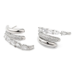Platinum Crystal Rhinestone Claw Stud Earrings, Brass Earrings for Women, Lead Free & Cadmium Free, Platinum, 13x25mm