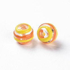 Yellow Transparent Glass Beads, with Enamel, Round, Yellow, 12x11.5mm, Hole: 1.5~1.8mm