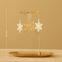 Snowflake Iron Rotating Wooden Horse Tealight Candle Holder, for Candle Lover, Romantic Wedding, Christmas Party(Not including Towel Tray), Snowflake Pattern, 20.05cm