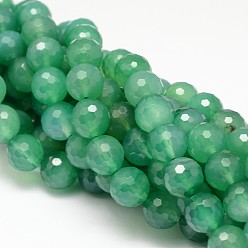 Natural Agate Natural Green Onyx Agate Beads Strands, Round, Dyed, Faceted, Sea Green , 8mm, Hole: 1mm, about 51pcs/strand, 15.75 inch