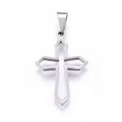 Stainless Steel Color 304 Stainless Steel Pendants, Cut-Out, with Hollow, Cross, Stainless Steel Color, 27.5x19x2.2mm, Hole: 8x4mm