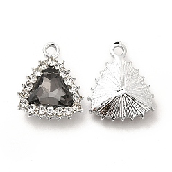 Gris Colgantes de cristal de aleación, colgante de triángulo de diamantes de imitación de cristal, Platino, gris, 18.5x15.5x5.5 mm, agujero: 2.2 mm