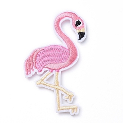 Pink Computerized Embroidery Cloth Iron on/Sew on Patches, Costume Accessories, Appliques, Flamingo Shape, Pink, 68x40x1.5mm
