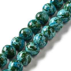 Verdemar Hilos de perlas sintéticas teñidas de turquesa, rondo, verde mar, 7~8x7~8 mm, agujero: 1 mm, sobre 50 unidades / cadena, 14.29~14.65'' (36.3~37.2 cm)