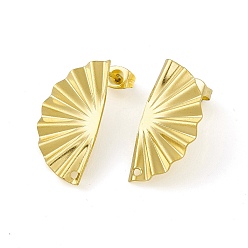 Golden 304 Stainless Steel Stud Earrings Finding, Half Round, with Hole, Golden, 25x12.5mm, Hole: 1.2mm, Pin: 0.8mm