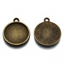Antique Bronze Tibetan Style Alloy Pendant Cabochon Settings, Cadmium Free & Nickel Free & Lead Free, Flat Round, Antique Bronze, Tray: 16mm, 21x18x2mm, Hole: 1.6mm, about 625pcs/1000g