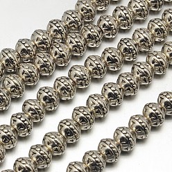 Argent Antique Style tibétain brins alliage ronde de perles, sans plomb & sans nickel & sans cadmium , argent antique, 8x7mm, Trou: 1.5mm, Environ 34 pcs/chapelet, 8 pouce
