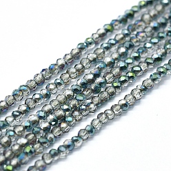 Green Plated Electroplate Glass Beads Strands, Half Plated, Faceted, Abacus, Green Plated, 2x1.5~1.6mm, Hole: 0.8mm, about 235pcs/Strand, 14.17 inch(36cm)