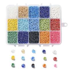 Mixed Color 375G 15 Colors Glass Seed Beads, Opaque Colors Lustered, Round, Mixed Color, 12/0, 1.5~2.5x1.5~2mm, Hole: 0.5~1mm, 25g/color