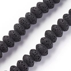Noir Brins de perles de pierre de lave naturelle, teint, rondelle, noir, 9x5~5.5mm, Trou: 2mm, environ 37 pcs / brin, 7.87 pouce (20 cm)
