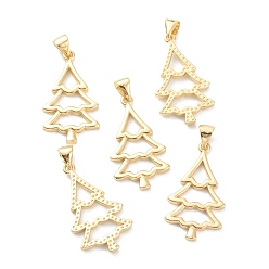 Real 18K Gold Plated Brass Pendants, Long-Lasting Plated, Christmas Theme, Christmas Tree, Real 18K Gold Plated, 26.5x14.5x2mm, Hole: 5x3.3mm