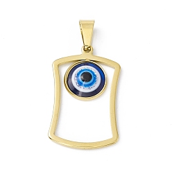 Midnight Blue Vacuum Plating 304 Stainless Steel Resin Pendants, Golden, Rectangle Charms with Evil Eye, Midnight Blue, 35x21x4mm, Hole: 9x4.5mm