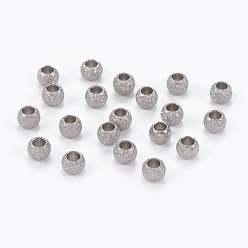 Stainless Steel Color 304 Stainless Steel Textured Beads, Round, Stainless Steel Color, 4x3mm, Hole: 2mm