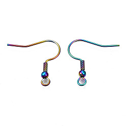 Rainbow Color Placage ionique (ip) 304 crochets de boucle d'oreille français en acier inoxydable, crochets de boucle d'oreille plats, fil d'oreille, avec perles et boucle horizontale, couleur arc en ciel, 21x21mm, Trou: 2mm, Jauge 22, pin: 0.6 mm, perle: 3 mm