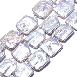 Lavande Perles de nacre naturelle brins Keshi, perle de culture d'eau douce, carrée, lavande, 16.5~32x16~22.5x3.5~9mm, Trou: 0.7mm, Environ 15~20 pcs/chapelet, 15.39 pouces ~ 15.87 pouces (39.1~40.3 cm)
