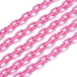 Rose Chaud Chaînes de câble en plastique abs, ovale, rose chaud, 13.5~14x8x2mm, 14.9 pouces ~ 15.35 pouces (38~39 cm)/fil