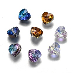 Color mezclado Perlas de vidrio transparentes, facetados, corazón, color mezclado, 10x10x7 mm, agujero: 1~1.2 mm