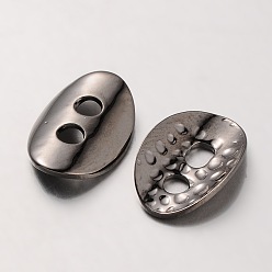 Bronze Boutons en laiton, 2-trou, ovale martelé, gris anthracite, 14x10x1mm, Trou: 2mm