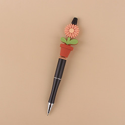 Light Salmon Plastic Ball-Point Pen, Beadable Pen, for DIY Personalized Pen, with Silicone Flower Pot, Light Salmon, 140mm