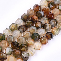 Sandy Brown Natural Agate Beads Strands, Dyed, Faceted, Star Cut Round Beads, Sandy Brown, 12x10x10mm, Hole: 1mm, about 31~32pcs/strand, 14.9 inch
