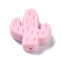 Pink Perles focales en silicone, perles à mâcher pour les jouets de dentition, cactus, rose, 25x23x8mm, Trou: 2.3mm