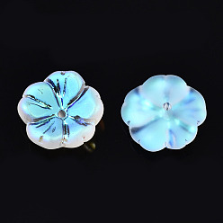 Clear AB Transparent Frosted Glass Beads, AB Color Plated, Flower, Clear AB, 15x15x6mm, Hole: 1.2mm