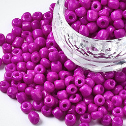 Magenta 6/0 Glass Seed Beads, Baking Paint, Round Hole, Round, Magenta, 4~5x3~5mm, Hole: 1.2~1.5mm, about 4500pcs/Pound