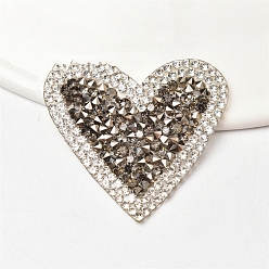Tela Gris Diamantes de imitación en forma de corazón, apliques de diamantes de imitación, para disfraz, sombrero, bolsa, greige, 48x45 mm