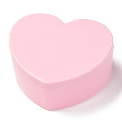 Pink Heart Plastic Jewelry Boxes, Double Layer with Cover and Mirror, Pink, 12.2x13.3x5.55cm, 4 compartments/box