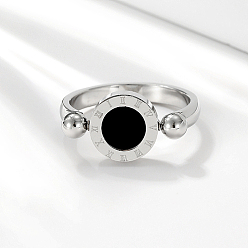 Нержавеющая Сталь Цвет Латунное кольцо на палец с римскими цифрами, плоское круглое кольцо-печатка, цвет нержавеющей стали, нет размера.
