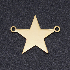 Oro 201 conectores de eslabones de acero inoxidable, Corte con laser, etiqueta estampado en blanco, estrella, dorado, 14x18x1 mm, agujero: 1.5 mm