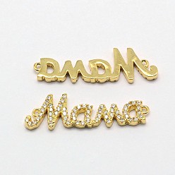 Golden Word Mama Brass Micro Pave Cubic Zirconia Links, For Mother's Day Jewelry Making, Cadmium Free & Nickel Free & Lead Free, Golden, 9x30x2mm, Hole: 1mm