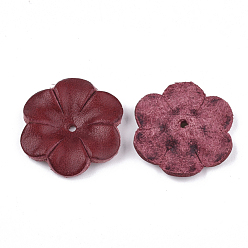 Rouge Foncé 6 -Bonnet de perle en cuir de vachette écologique pétal, fleur, rouge foncé, 23~23.5x21.5~22x5mm, Trou: 1.8mm
