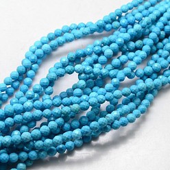 Sky Blue Natural Howlite Round Beads Strands, Dyed, Faceted, Sky Blue, 3mm, Hole: 0.5mm, about 135pcs/strand, 15.74 inch