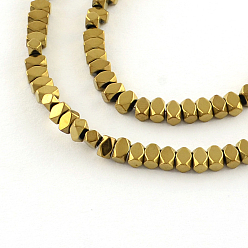 Golden Plated Electroplate Non-magnetic Synthetic Hematite Bead Strands, Polygon, Golden Plated, 3x2x2mm, Hole: 0.5mm, about 195pcs/strand, 15.7 inch