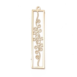 Light Gold Rack Plating Brass Filigree Pendants, Long-Lasting Plated, Retangle with Flower, Light Gold, 45x9x0.3mm, Hole: 1.5mm