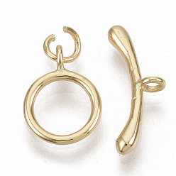 Real 18K Gold Plated Brass Toggle Clasps, with Jump Rings, Nickel Free, Real 18K Gold Plated, Ring: 14x11x1.5mm, Hole: 1.6mm, Bar: 19.5x2.5, Hole: 1.6mm, Jump Ring: 5x1mm.