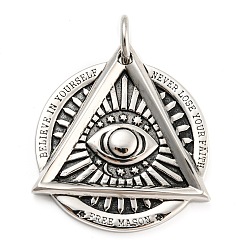 Antique Silver 316L Surgical Stainless Steel Pendants, with Jump Ring, Eye of Providence/All-seeing Eye Charm, Antique Silver, 41x37x4.5mm, Hole: 7.5mm