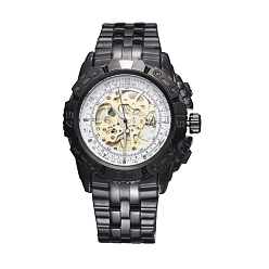 White Alloy Watch Head Mechanical Watches, with Stainless Steel Watch Band, Gunmetal & Golden, White, 70x22mm, Watch Head: 55x52x17.5mm, Watch Face: 34mm