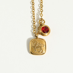 Лео Ожерелье из нержавеющей стали с квадратным кулоном для женщин, золотые, Лев, 15.75 дюйм (40 см)